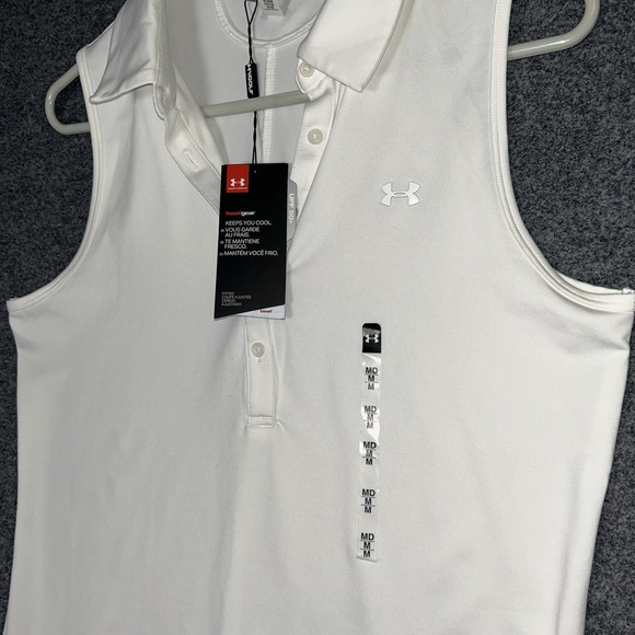 *NWT* Under Armour Heat Gear Golf Shirt Women's Sz M ~ White Collared Sleeveless - Picture 2 of 10